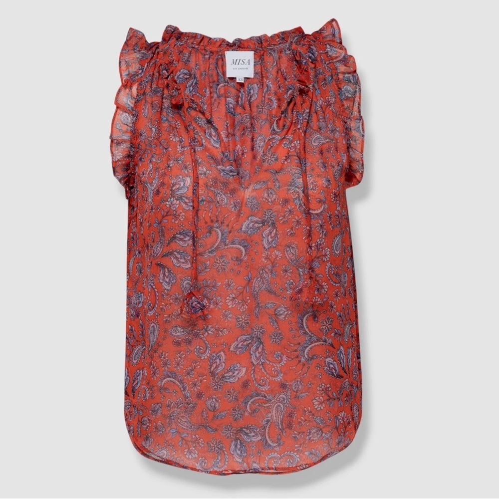 Misa Los Angeles Women's Abril Sheer Floral Paisley Ruffle Tank Orange Size S